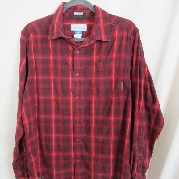 Columbia Shirt Long Sleeve Button Down Red Tartan Plaid Holiday Size Medium - Picture 2 of 7
